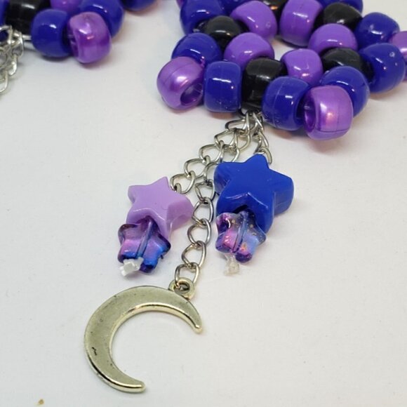 Handmade Purple Blue Galaxy Kandi Star Moon Chain Dangle Earrings - Picture 3 of 5